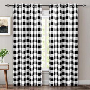 Buffalo Plaid Check Curtains Blackout Room Darkening Thermal Insulated Black